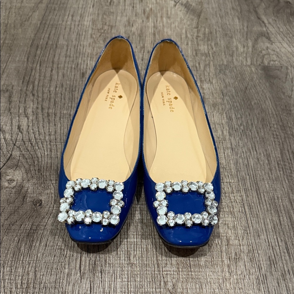 Kate Spade Royal Blue Flats with Crystal Buckle
